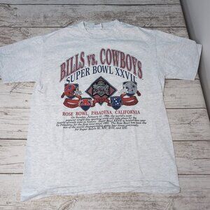 1993 Super Bowl Bills vs Cowboys Single Stitch Graphic Heavyweight Shirt Size XL